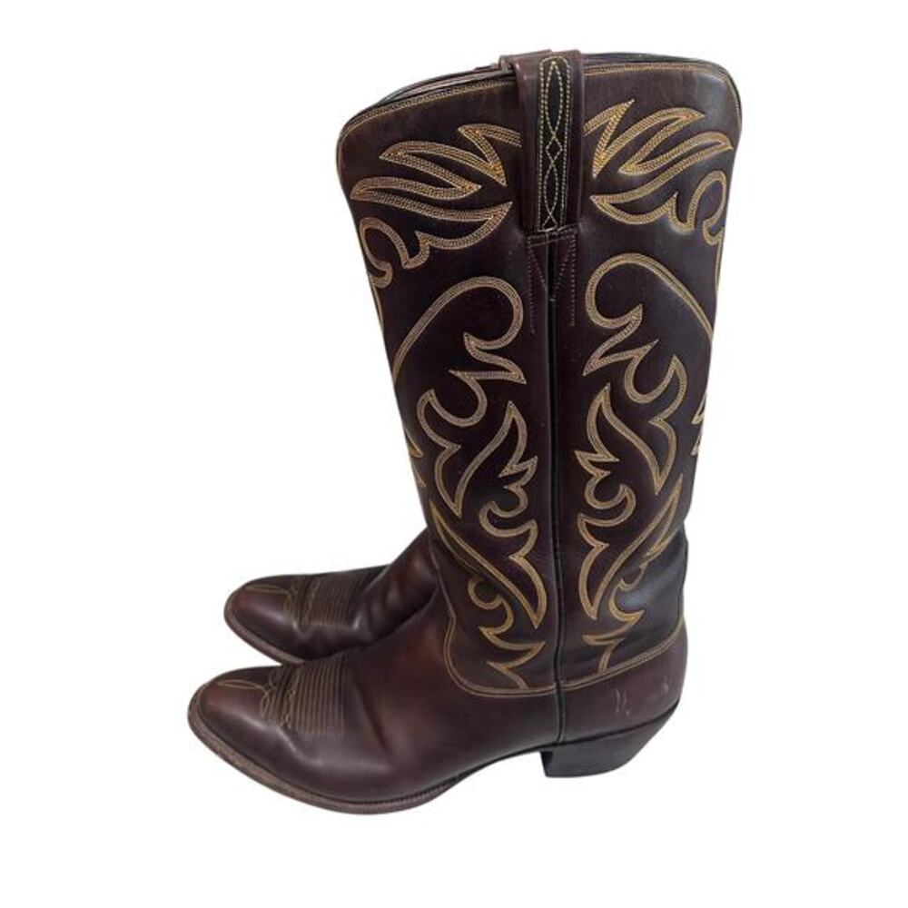 Vintage Lucchese Men’s 12 Espresso Smooth Leather Western Boots Round Toe USA